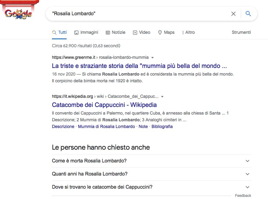 Il blog Rosalia per sempre non compare più nella prima pagina di google con parola chiave "Rosalia Lombardo"