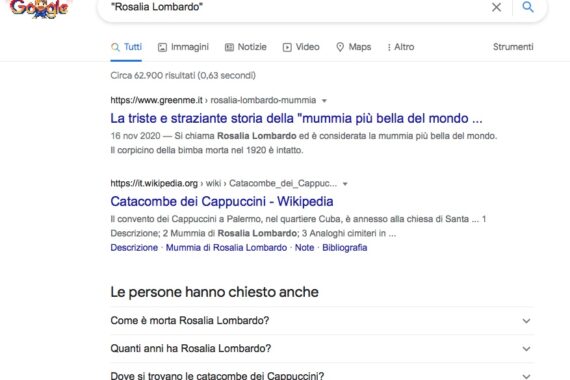 Il blog Rosalia per sempre non compare più nella prima pagina di google con parola chiave "Rosalia Lombardo"